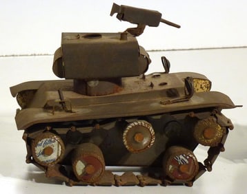 A very unusual "trench art"  P.O.W. made tank model