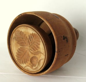 Antique wood carved strawberry butter print mold.