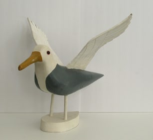 Vintage folk art wood carved spread winged seagull