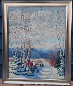 Beautiful oil painting on canvas Winter Snow scene signed 1979 Dorothy Zanti