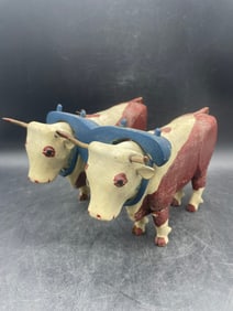 Primitive Folk Art Double Ox with Yoke Handmade
