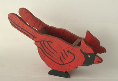 Vintage hand-made wood Cardinal plant holder.