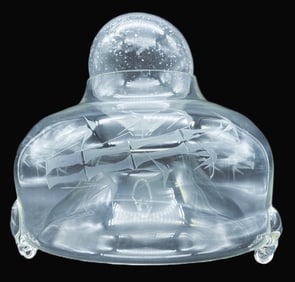 ANTIQUE HAND BLOWN ETCHED CLEAR GLASS FLY TRAP CATCHER ASIAN CRYSTAL BALL RARE