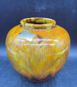 VINTAGE CALIFORNIA ORIGINAL DRIP GLAZE POTTERY VASE 1960'S USA 467 ORANGE BROWN