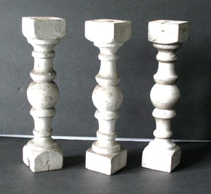 Antique folk art white painted wood balusters