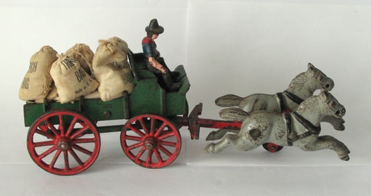 Antique cast iron Horse & Wagon toy original paint.
