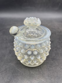 Fenton Opalescent Hobnail Condiment Jar w/ Lid and Spreader