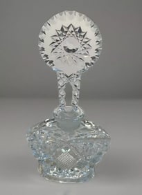 Vintage Cut Crystal Glass Perfume Bottle W/ Faceted Stopper & Long Dauber