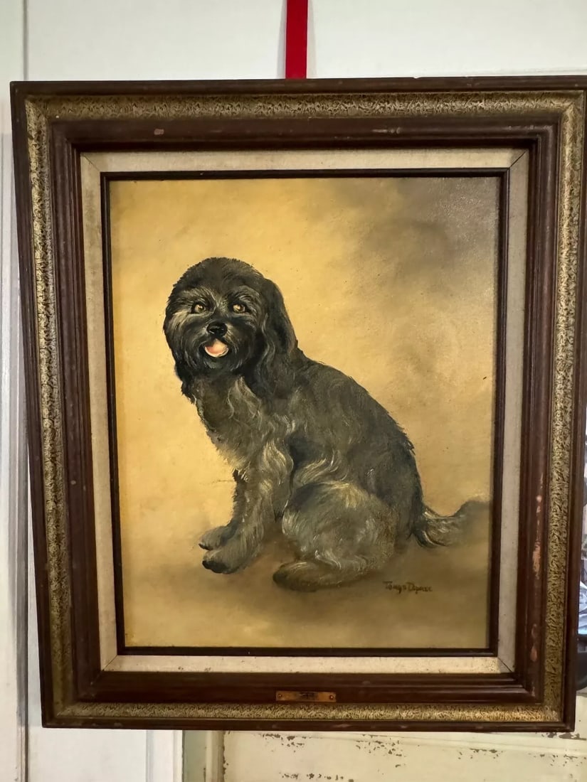 VTG Dog " Tiger" Oil Painting Canvas Framed Artisan Signed Dupree (1 of 10)