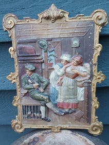 Antique brass hardware Pub Scene Painted Bradley And Hubbard