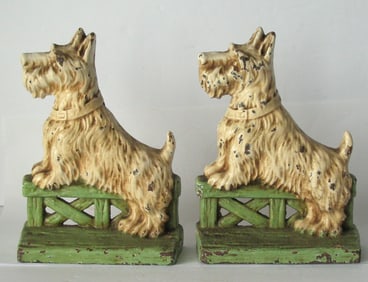 Antique cast iron Westie at the Fence bookends.