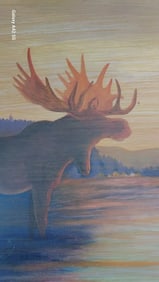 Adirondack frame with Moose in pod painting 1970 great lighting