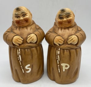 VINTAGE TWIN WINTON MONKS SALT & PEPPER SHAKERS