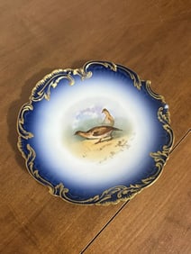 Limoges Flow Blue Artist Signed Game Bird Plate