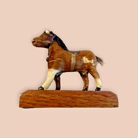 Antique German Miniature Horse With Saddle & Glass Eyes miniature Putz... 3x3"