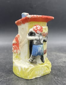 EARLY BISQUE BLACK AMERICANA OUTHOUSE FIGURINE MARKED Japan