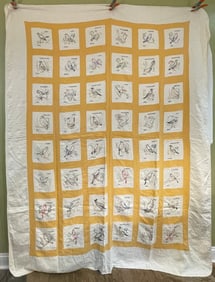 Antique 48-STATE BIRD EMBROIDERY QUILT FOLK-ART 96 x 75