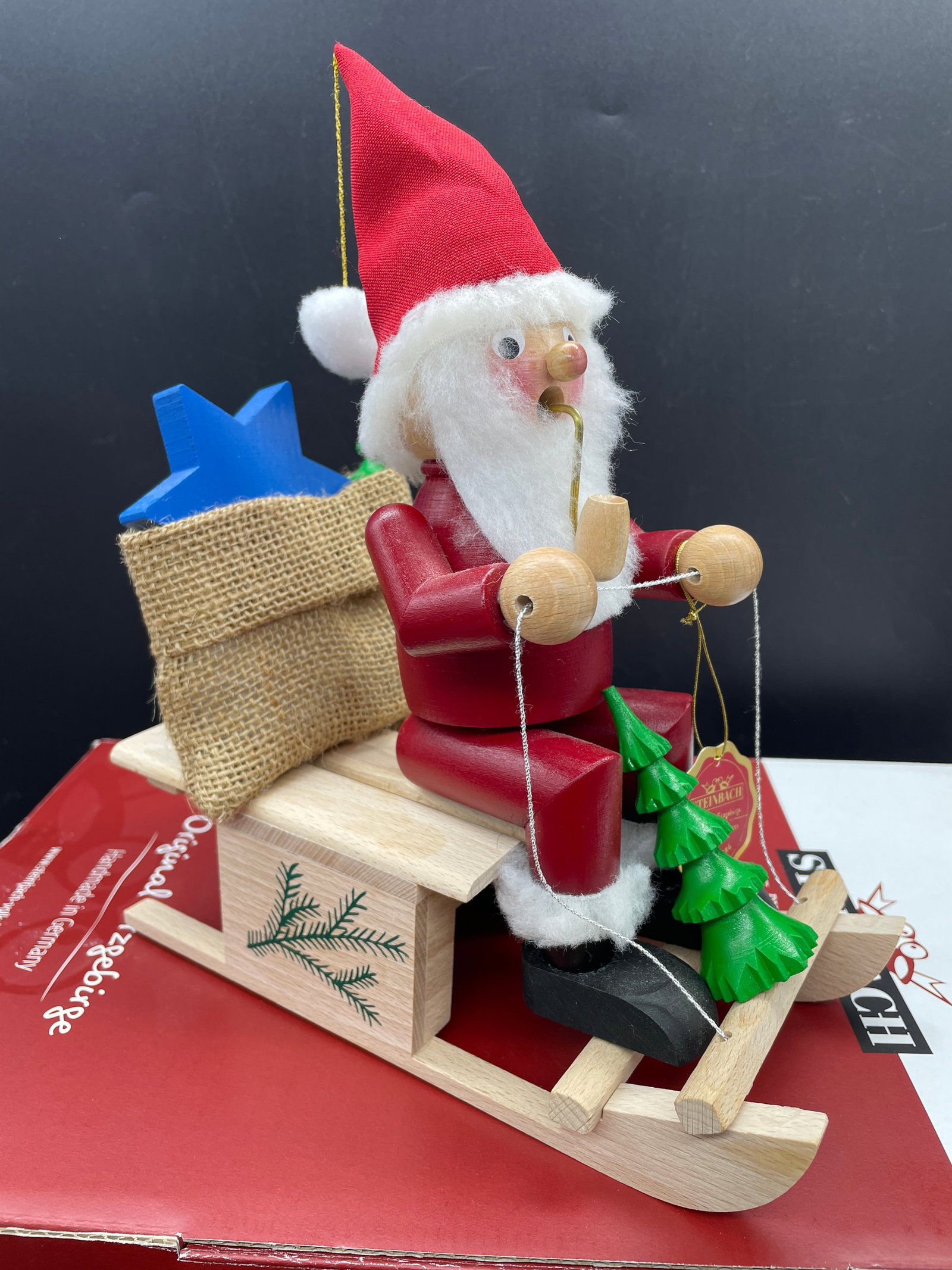 Vintage Steinbach German Santa On Sleigh Smoker Music Box Plays Silent Night (1 of 7)