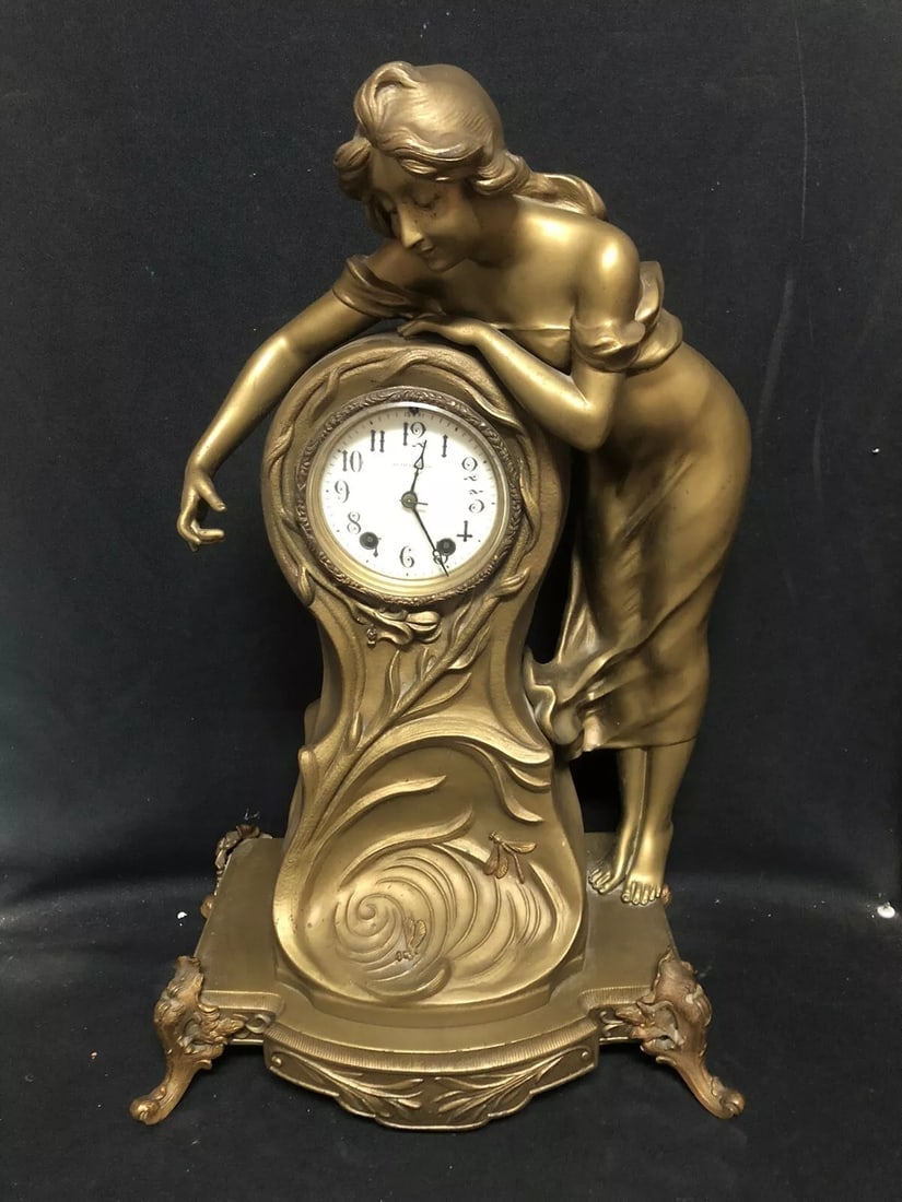 Seth Thomas 22” Art Nouveau Woman Wind Up Mantle Clock (1 of 13)