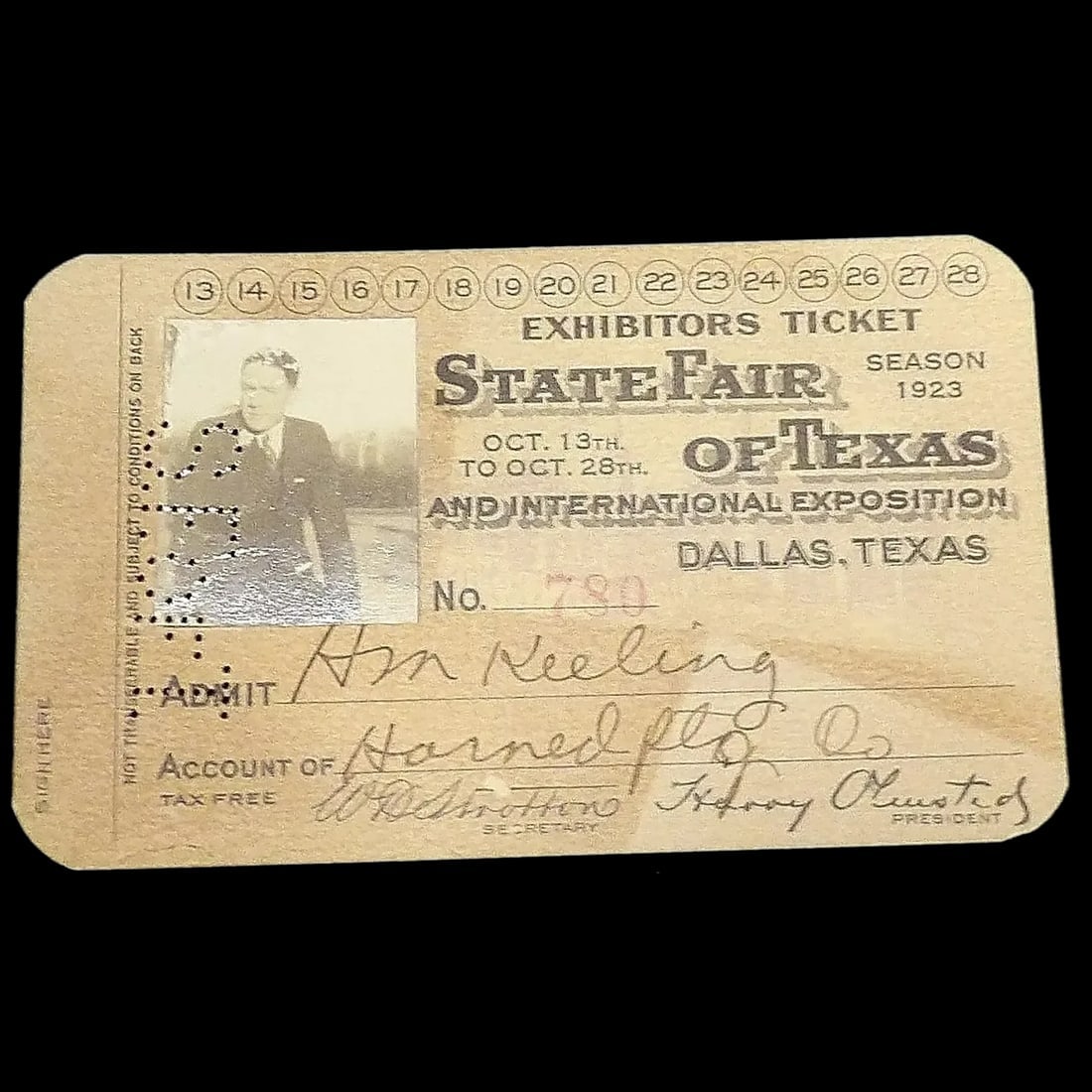 Antique Exhibitors Ticket to State Fair of Texas 1923 (1 of 6)