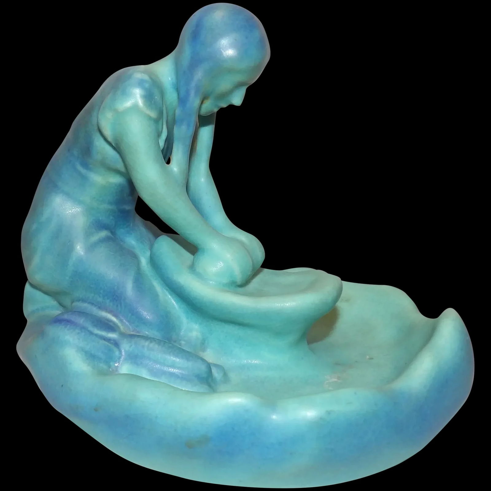 Van Briggle Teal Blue Pottery of Indian Maiden Grinding Corn (1 of 10)