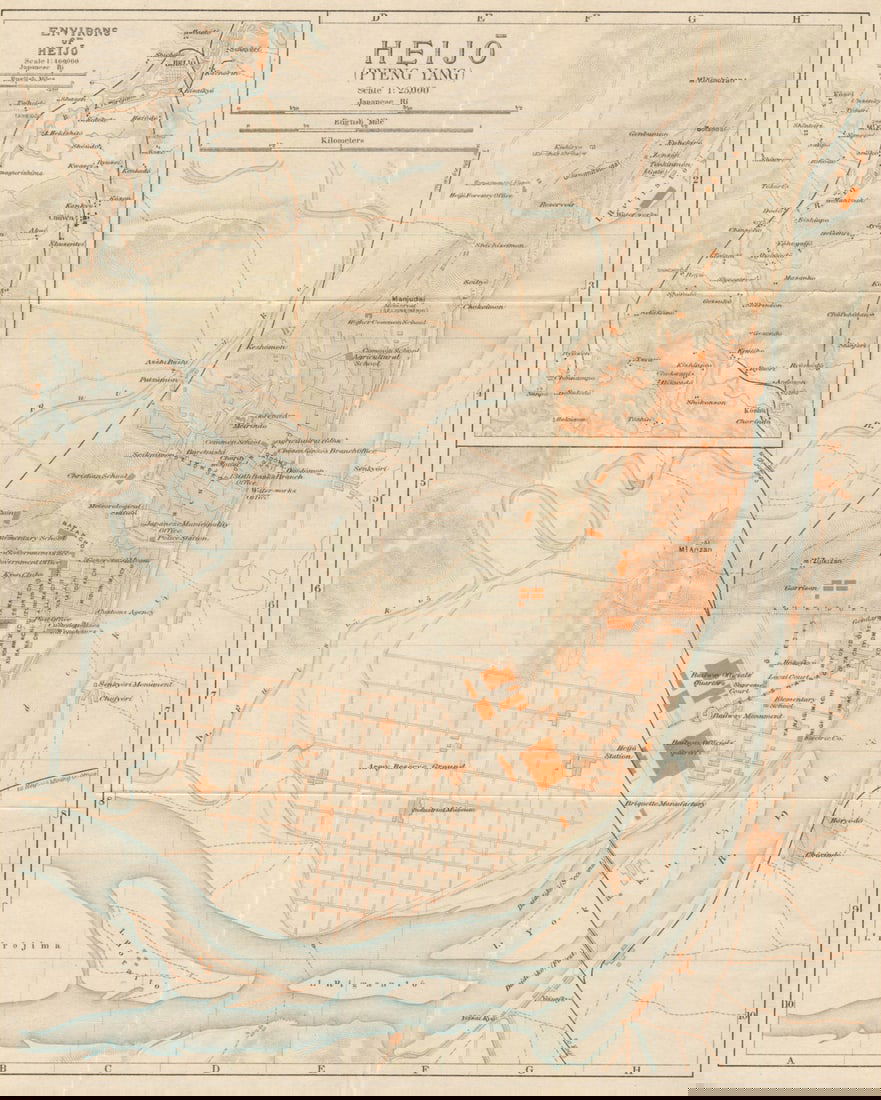 Heijo (Pyeng Yang)'. Pyongyang antique town city plan. North Korea 1913 map (1 of 1)