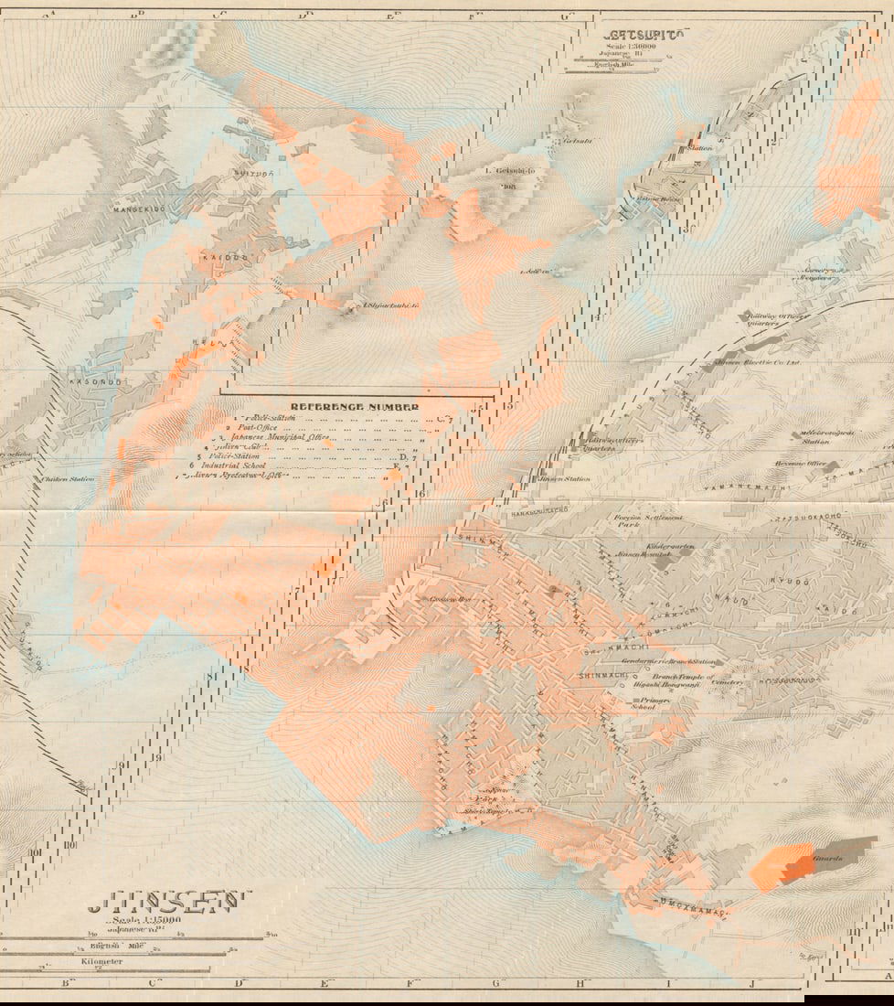 Jinsen [&] Getsubito'. Incheon antique town city plan. South Korea 1913 map (1 of 1)