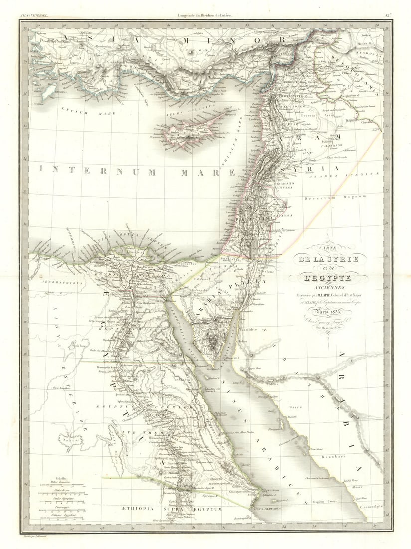 Carte de la Syrie et de l'Egypte ancienne. Syria Egypt Levant. LAPIE 1833 map: CAPTION PRINTED BELOW PICTURE: Carte de la Syrie et de l'Egypte ancienne [Syria and Ancient Egypt] DATE PRINTED: The publication date of the atlas within which this map was printed is stated on the ti