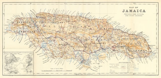 Map of Jamaica showing counties, parishes & railways by Edward Stanford 1938 (1 of 1)