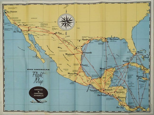 1950s Pan Am Flight Map of Mexico and Central America -- Pan American Flight Map of Mexico and (1 of 1)