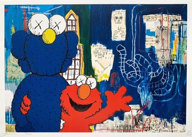 Death NYC Kaws Sesame Street Basquiat: DescriptionTitle:Death NYC Kaws Sesame Street BasquiatDate/Period:21st CenturyMaterials: Giclee on Fine art 300 gsm paperSize:17 3/4 x 12 1/2 inchesDescription:Artist: Death NYC, limited edition gicle