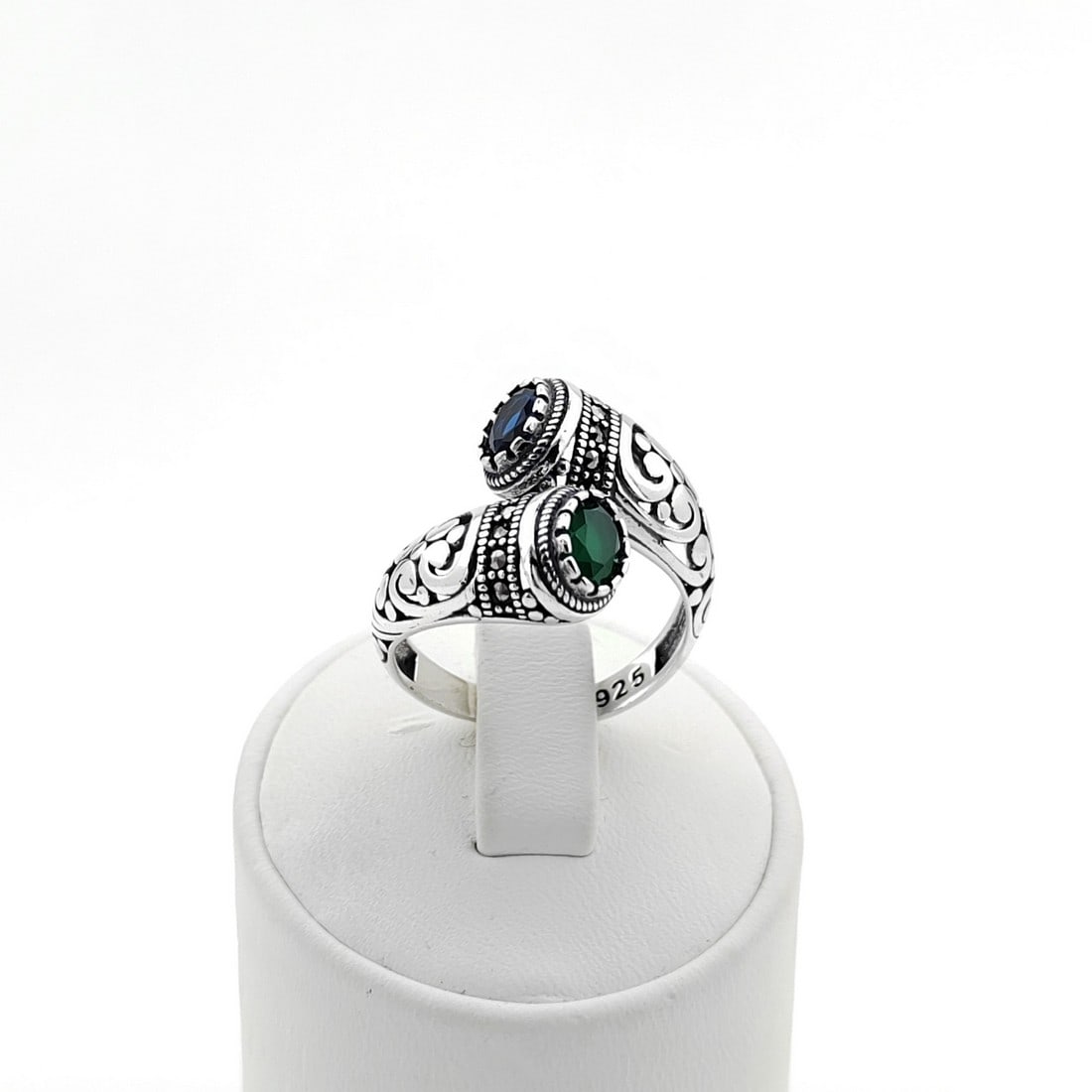 925 Silver Ladies Ring With Blue and Green Zircon (1 of 8)