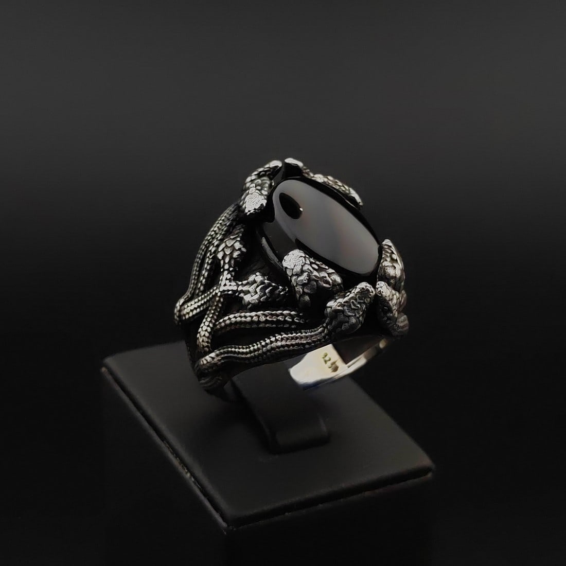 925 Silver Snake Ring with Black Onyx (1 of 8)