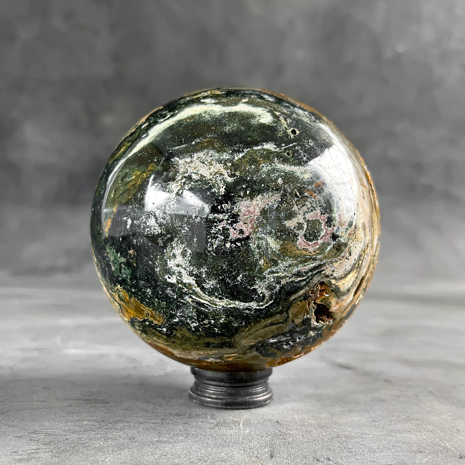Stunning crystalized ocean jasper sphere with custom stand (1 of 10)