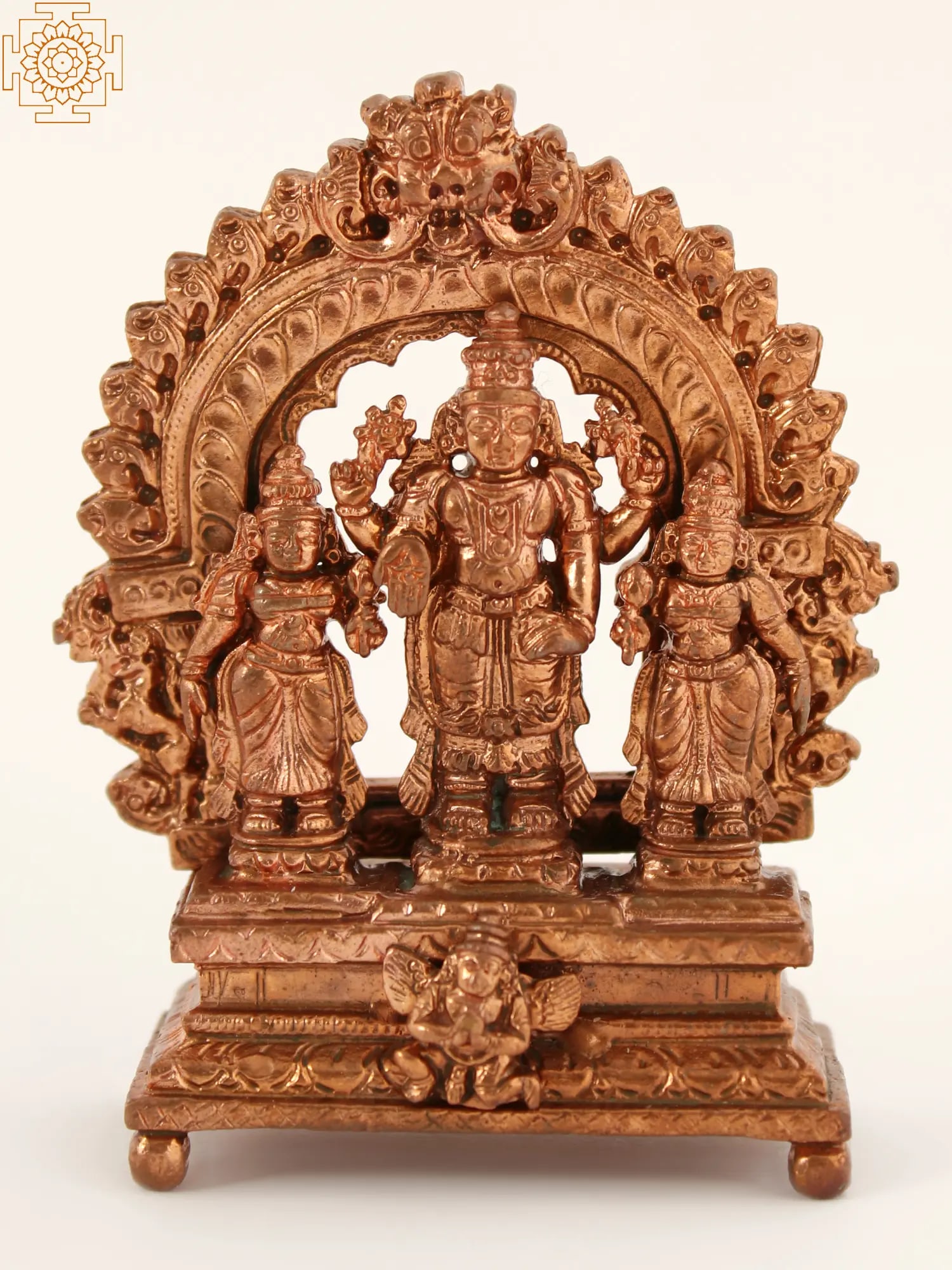 3" Small Hindu Deity Vishnu with Sridevi and Bhudevi | Copper Statue (1 of 6)