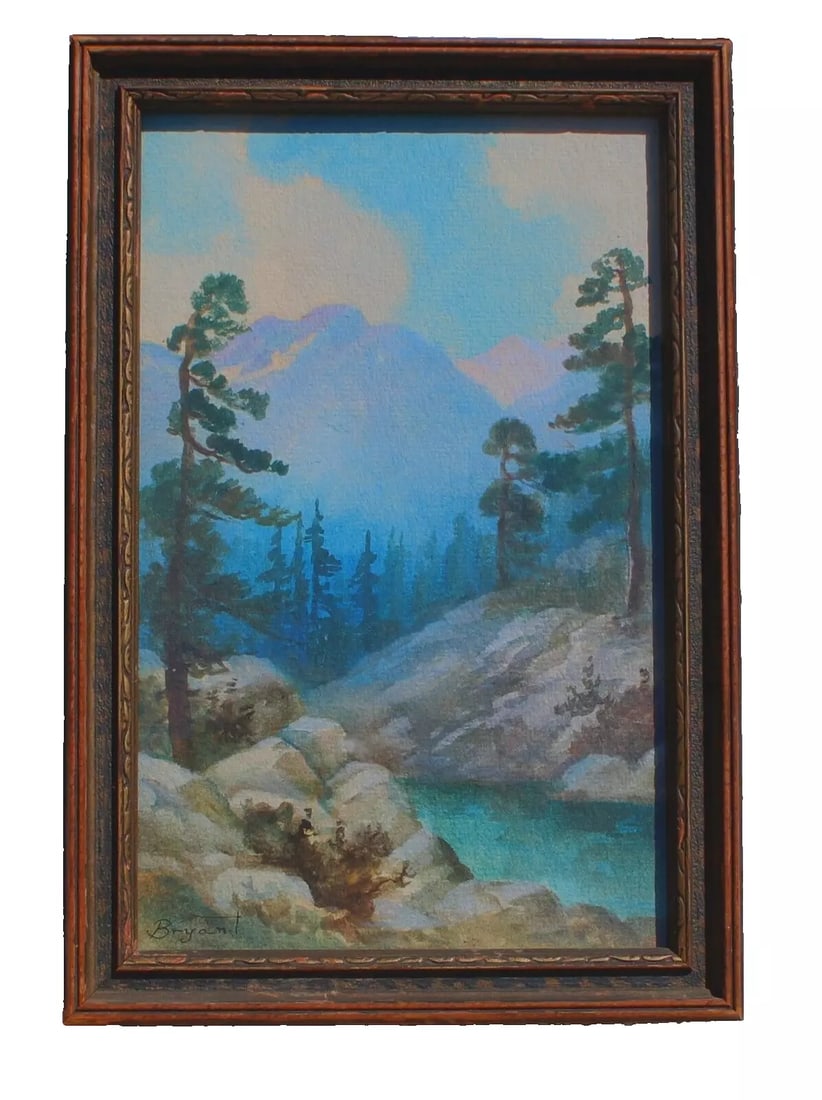 ALICE D. BRYANT Calif Landscape w/ Mountains, Trees & River Original watercolor (1 of 4)