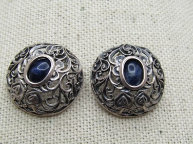 Vintage Sterling Sodalite Pierced Earrings , Signed, 1980's-1990's