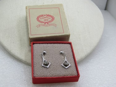 Vintage 10kt White Topaz Drop Earrings, Pierced, Signed PSCo, 1930's-1940's
