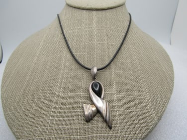 Vintage Sterling Onyx  Ribbon Necklace, Signed Boma, 1980's-1990's.