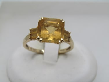 Vintage 14kt Citrine Square & Baguettes Ring, Sz. 9.5, Appx. 4.83 TCW, 1960's-After
