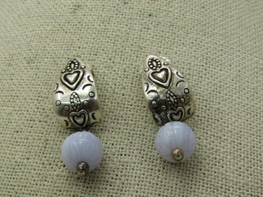Sterling Carolyn Pollack Southwestern Sterling Blue Agate Earrings