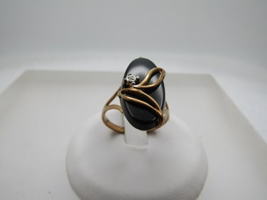 Vintage 10kt Onyx & Diamond Ring, Sz. 6.5, 1960's-1970's, Signed PSCo.