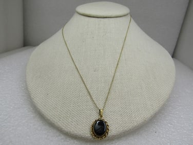 Vintage 12kt G.F. Onyx Necklace, 18", 1960's-1970's Signed