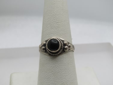 Vintage Sterling Onyx Ring, Southwestern/Bali, Sz. 8, 1970's-1980's