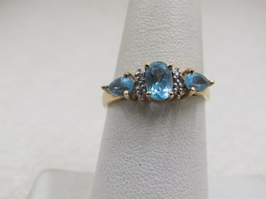 Vintage 10kt Blue Topaz & Diamond Ring, Sz. 7, Signed CI