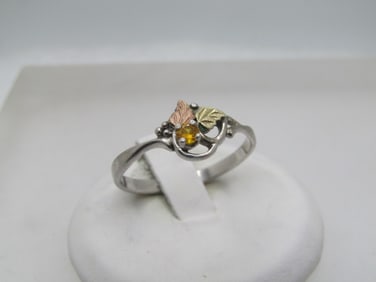 Vintage Sterling & 12kt Citrine Ring, Black Hills Gold. Signed Landstrom, 1990's. Sz. 10.25