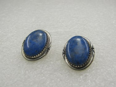 Sterling Silver Southwestern Lapis Lazuli Earrings, Pierced, 1"