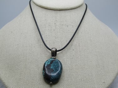 Vintage Sterling Southwestern Turquoise Necklace, 20". Spiderweb Turquoise, Signed