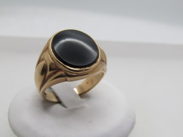 Vintage 10kt Men's Onyx Ring, Sz. 8.5, 1950's-1960's, Signed