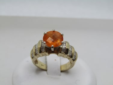 Vintage 14kt Spessartine & Diamond Ring, Sz.6.5, Engagement/Birthstone, 1980's